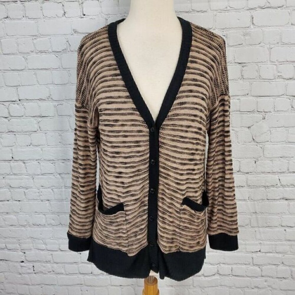 SPLENDID Tan Black Marled Striped Cardigan Sweater M NWT NEW